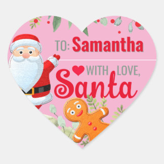 "Liebe, Santa" Lebkuchen Custom Christmas Pink Herz-Aufkleber