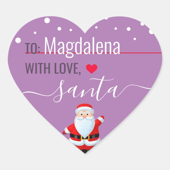 "Liebe, Santa Lilac Personalisiertes Weihnachtsges Herz-Aufkleber (Vorderseite)