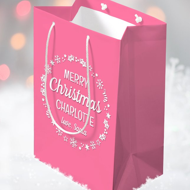 Liebe Santa Merry Weihnachts-Individuelle Name Ros Mittlere Geschenktüte (Von Creator hochgeladen)