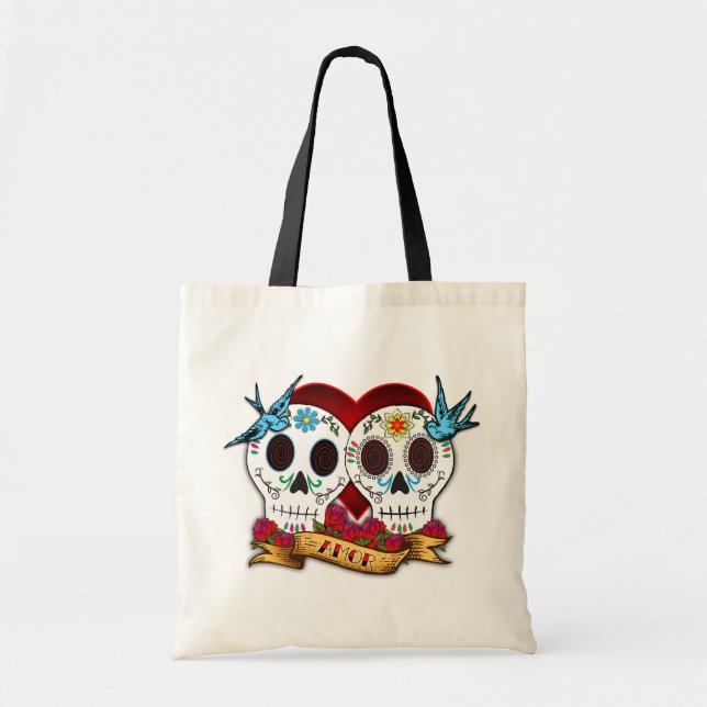 Liebe-Schädel mit Drossel-Tasche Tragetasche (Vorne)