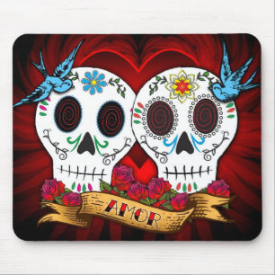 Liebe-Schädel mit Drosseln Mousepad