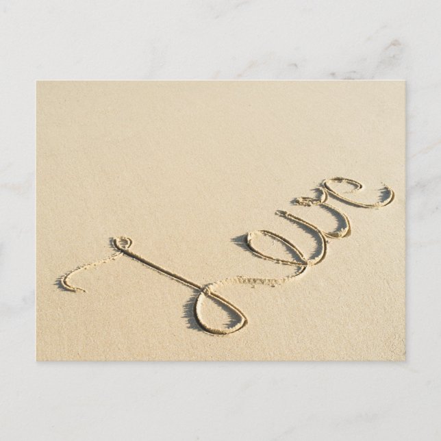Liebe Schild auf dem Strand Sand Postkarte (Vorderseite)