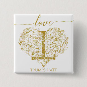 Liebe schlägt Hass Pin - Florales Herz und inverse Button