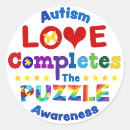 Liebe schließt das Puzzle ab Runder Aufkleber
