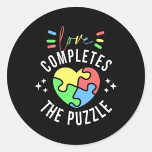 Liebe schließt das Puzzle-Autismus-Bewusstseinsang Runder Aufkleber