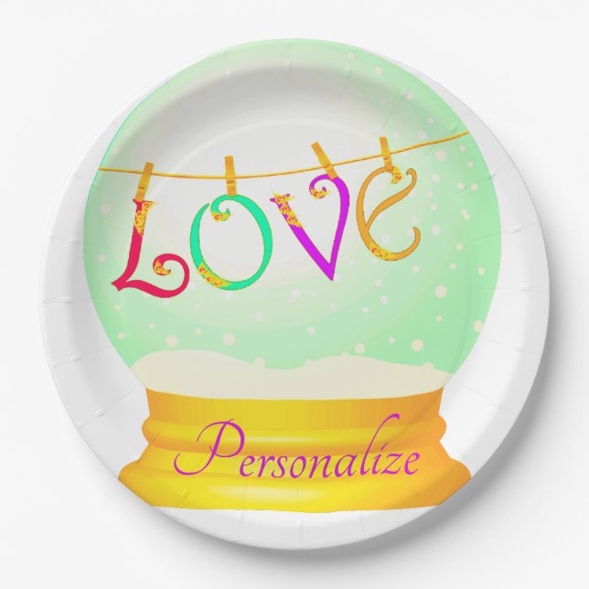 Liebe Schneedecke niedlich boho farbenfroh Pappteller (Vorderseite)