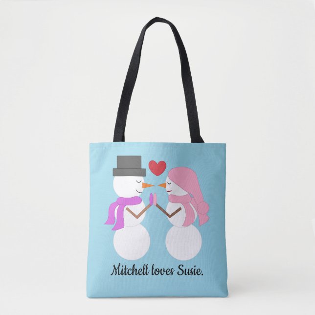 Liebe & Schneemenschen: Hellblau Tasche (Vorderseite)