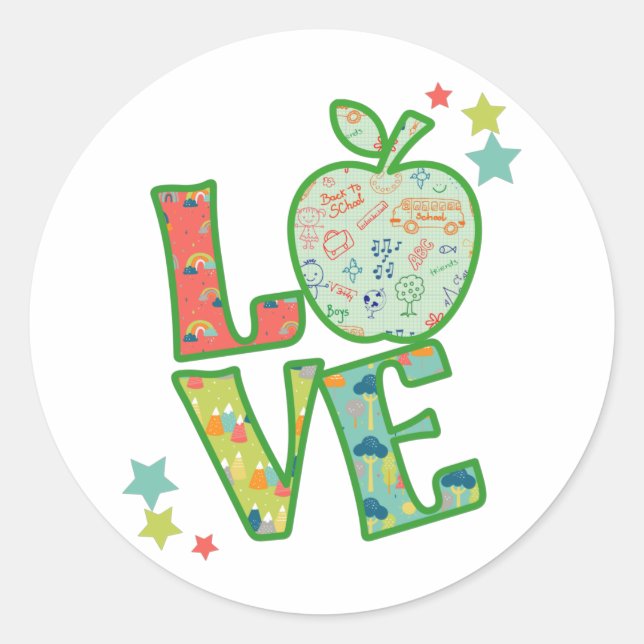 Liebe School Apple, Gezeichnet zurück an die Schul Runder Aufkleber (Vorderseite)