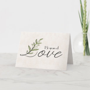 Liebe Schriftart zum 15. Jubiläum mit Blätter Card Karte