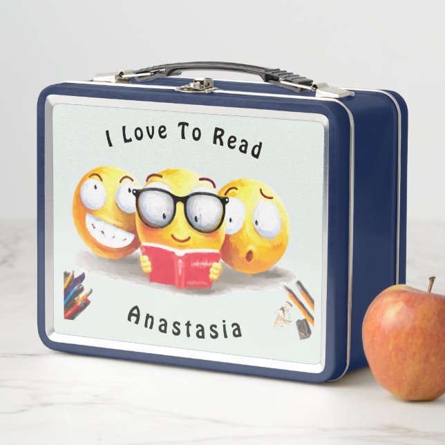 Liebe Schulbücher Emojis personalisieren Metall Brotdose (Beispiel)