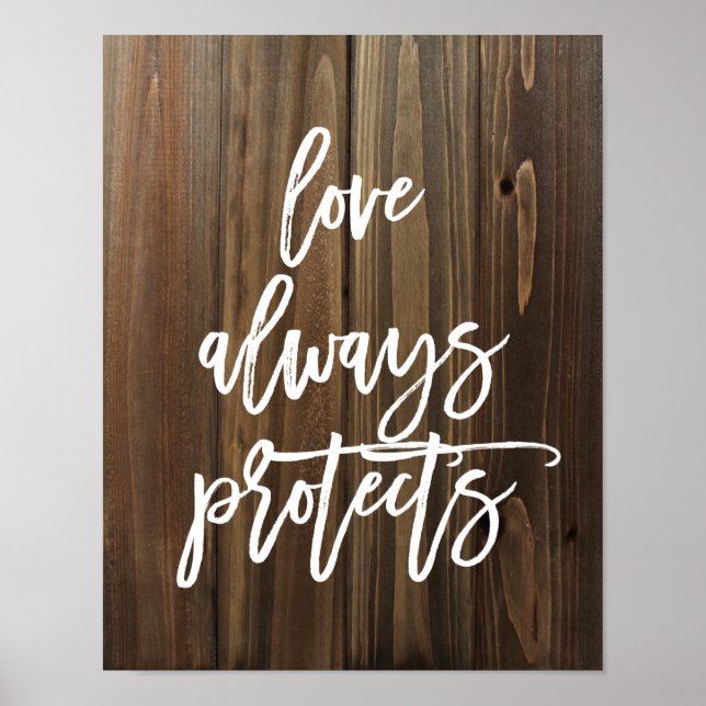 Liebe schützt immer auf Imitaten Holz | Poster (Vorne)