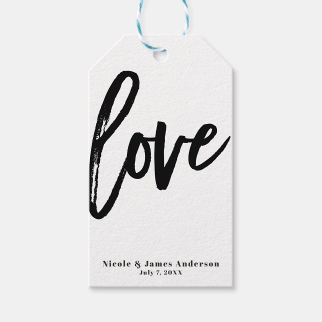 LIEBE Schwarz-weiß Moderne Brush Typografie Hochze Geschenkanhänger (Vorderseite)
