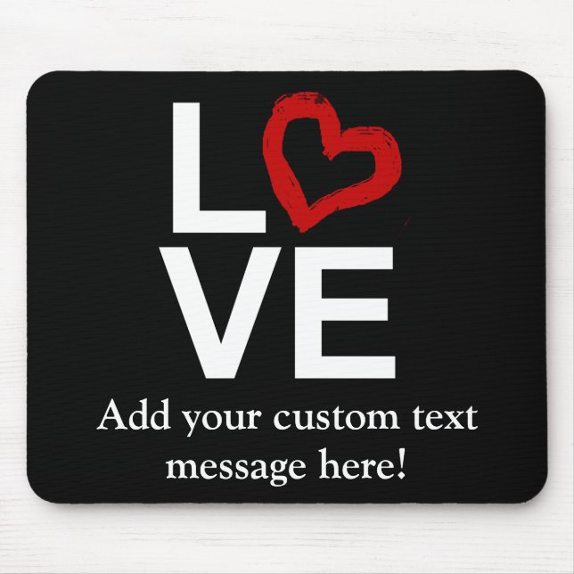 LIEBE, Schwarzweiss mit rotem skizziertem Herzen Mousepad (Vorne)