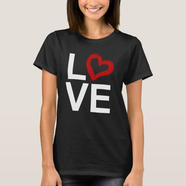 LIEBE, Schwarzweiss mit rotem skizziertem Herzen T-Shirt (Vorderseite)
