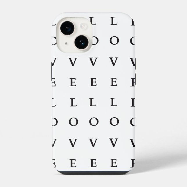 Liebe Schwarzweißtext iPhone 14 Hülle (Rückseite)