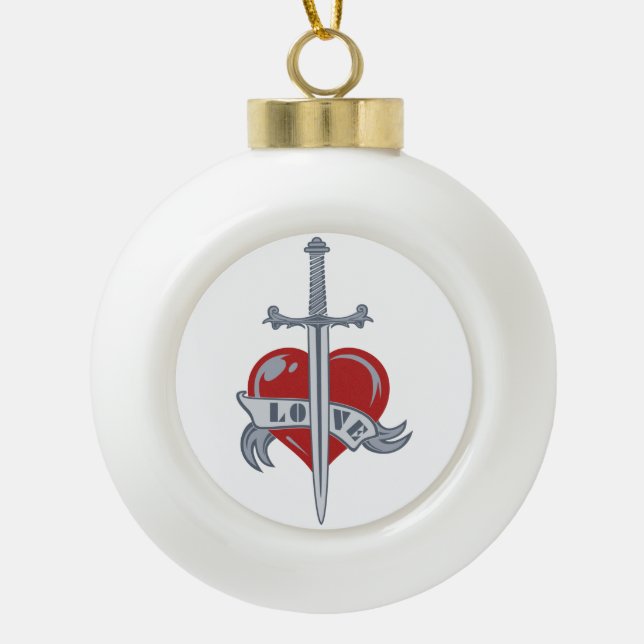 Liebe Schwert Weihnachtsschmuck Keramik Kugel-Ornament (Vorderseite)