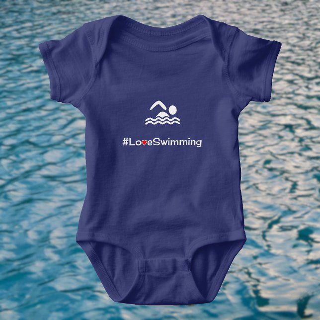 Liebe Schwimmpiktogramm-Schwimmer Baby Strampler (Royal blue color bodysuit)