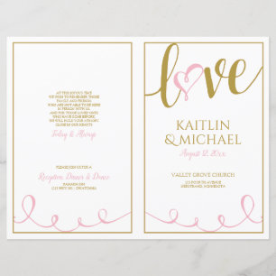 Liebe Script Heart Weddingprogramme Rosa & Gold