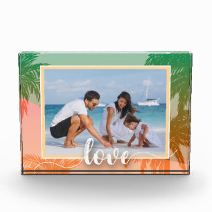 LIEBE Script Tropical Palm Trees Fotoblock