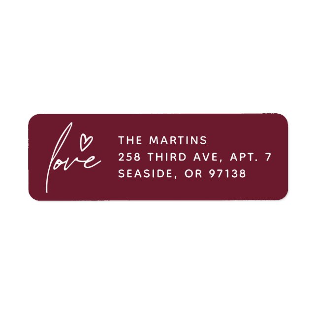 Liebe Script Valentine's Day Mailing Label - Plum (Vorne)