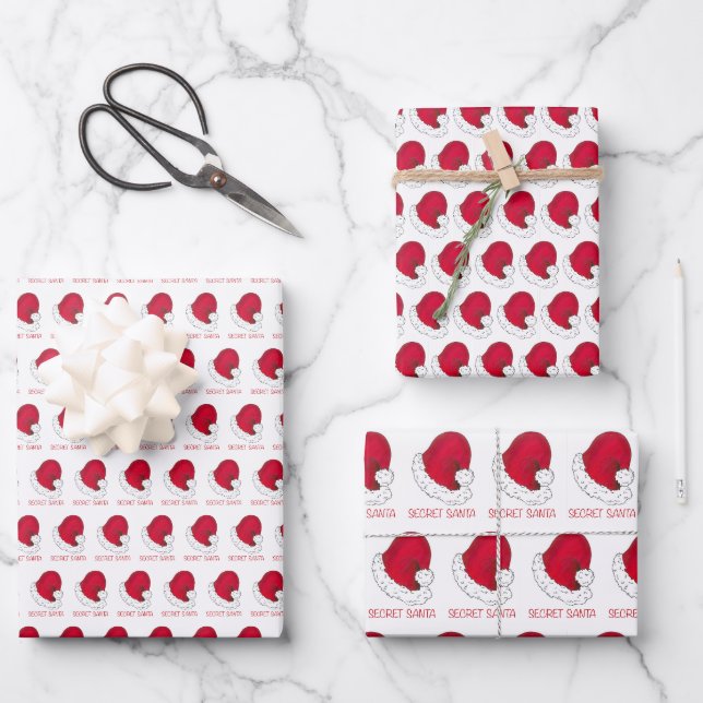 Liebe Secret Santa Claus Hat Weihnachtsgeschenk Geschenkpapier Set (Vorderseite)
