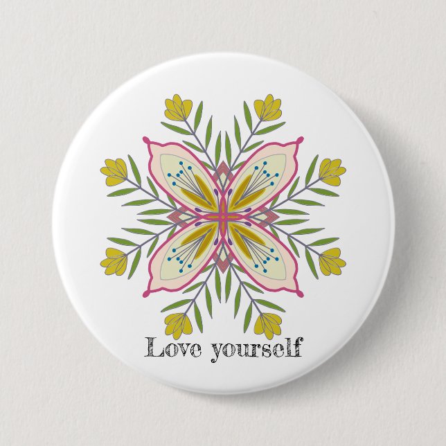 Liebe selbst Mandala Blume Button (Vorderseite)