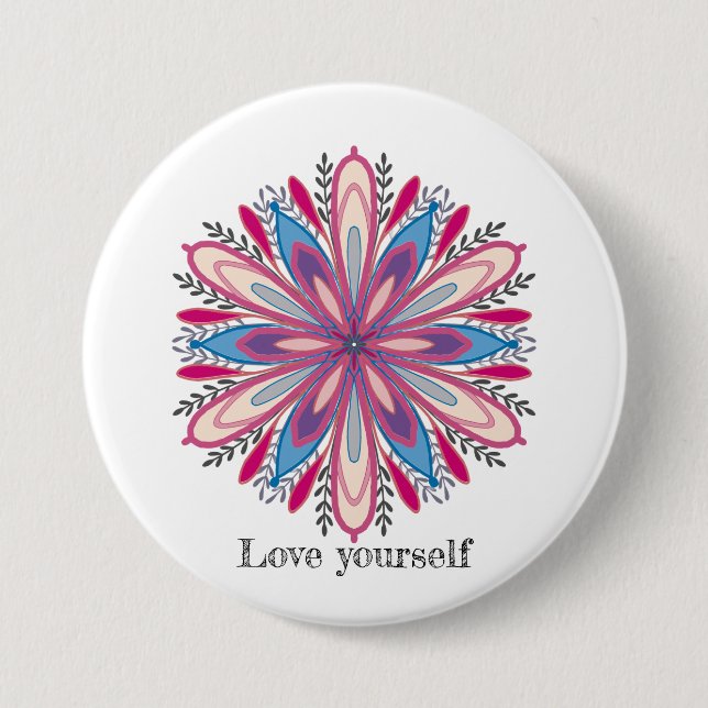 Liebe selbst Mandala Blume Button (Vorderseite)