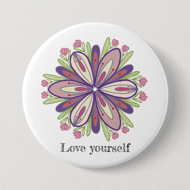 Liebe selbst Mandala Blume Button (Vorderseite)