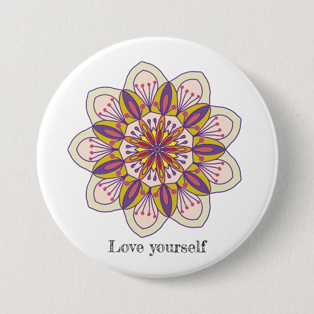 Liebe selbst Mandala Blume Button (Vorderseite)
