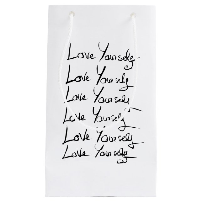 Liebe selbst! Motivierend Kalligraphie Kleine Geschenktüte (Vorderseite)