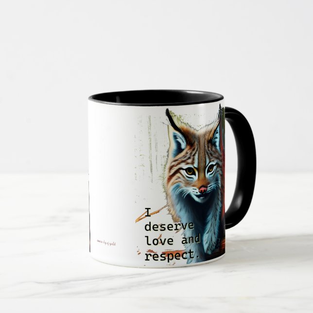 Liebe-Selbstmantra mit künstlerischer Luchs-Tasse Tasse (VorderseiteRechts)