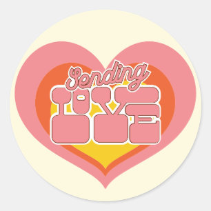 Liebe senden Retro-Herz Rosa Orange Runder Aufkleber