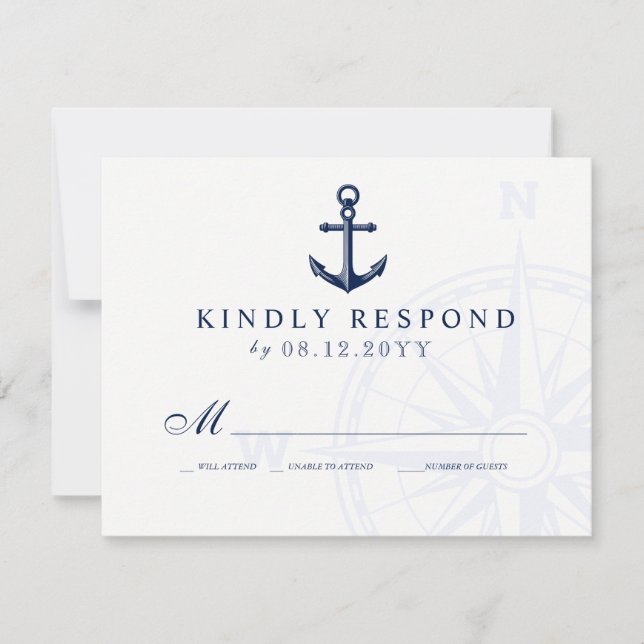 Liebe Set Segel Anchor Nautical Wedding RSVP Karte (Vorderseite)