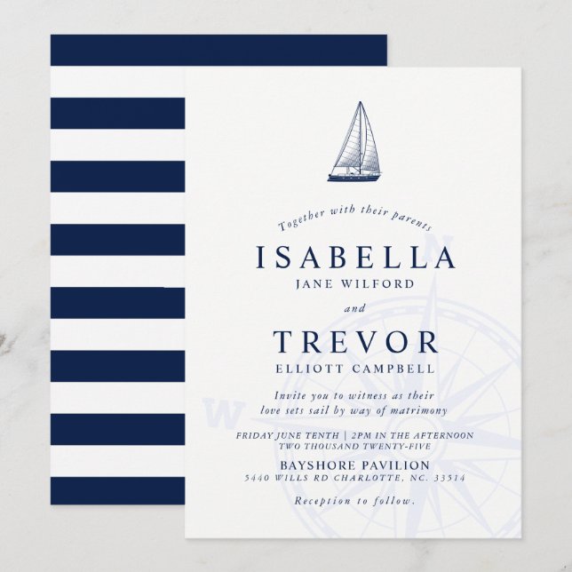 Liebe Set Segel Nautic Hochzeit Einladung (Vorne/Hinten)