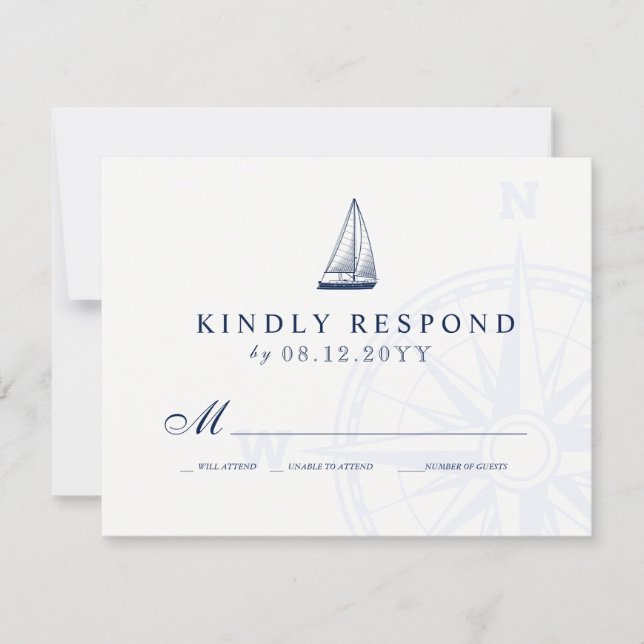 Liebe Set Segelschiff Nautical Wedding Navy UAWG RSVP Karte (Vorderseite)
