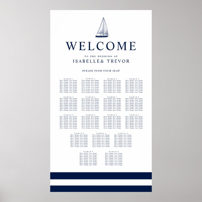 Liebe Sets Segel | 17 Tabelle Seating Chart Poster (Vorne)