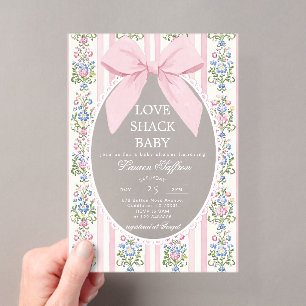 Liebe Shack Baby Pink Bow Floral Baby Dusche Acryleinladungen