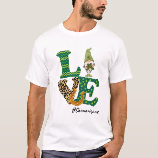 Liebe Shenanigans Lucky Leopard Gnome St Patricks  T-Shirt