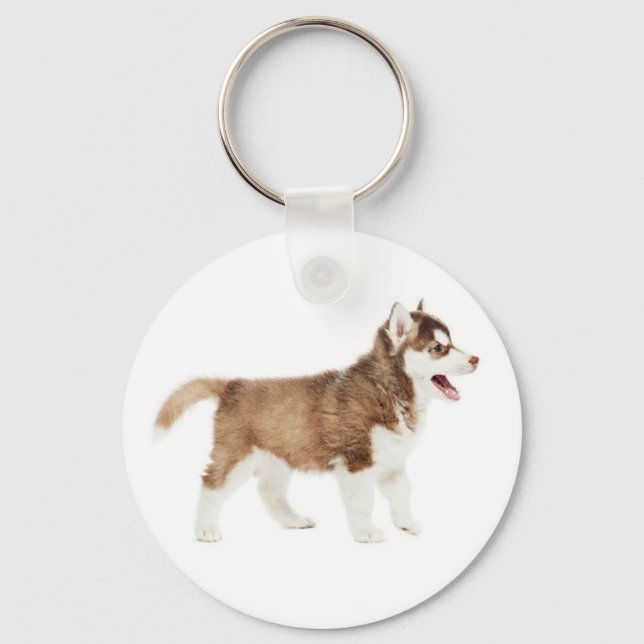 Liebe Siberischer Husky Welpe Hund Pink Schlüssela Schlüsselanhänger (Vorderseite)