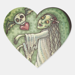 LIEBE SICK GIRL ZOMBIE NACH IHREM HERZ, WEISS Herz-Aufkleber