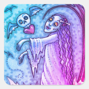 LIEBE SICK GIRL ZOMBIE NACH IHREM HERZ, WEISS QUADRATISCHER AUFKLEBER