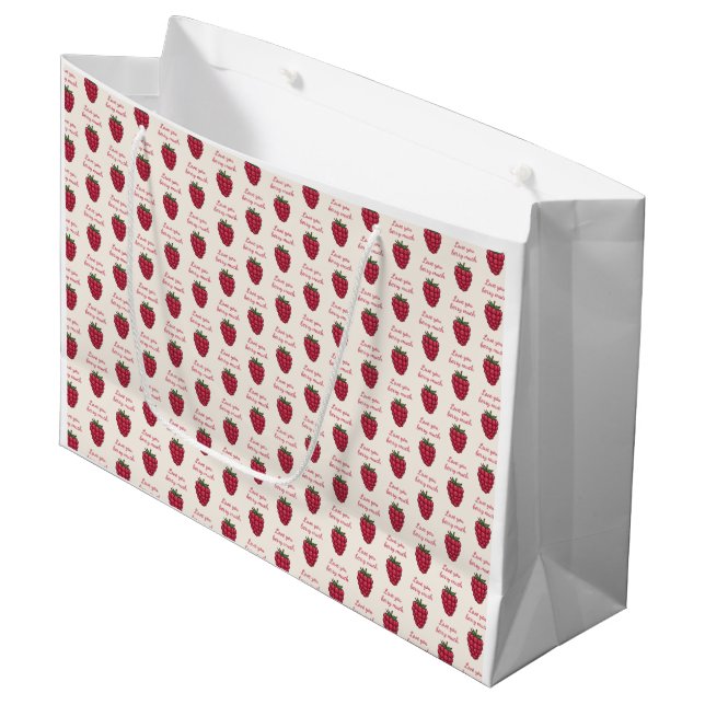 Liebe Sie Berry Much Raspberry Muster Große Geschenktüte (Vorderseite Schrägansicht)