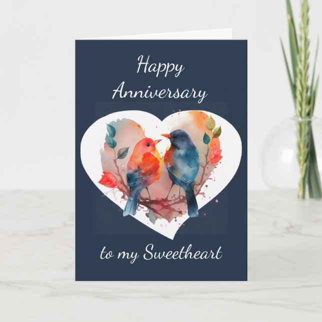 Liebe Sie für immer Jubiläum Lovebirds Karte (Vorderseite)