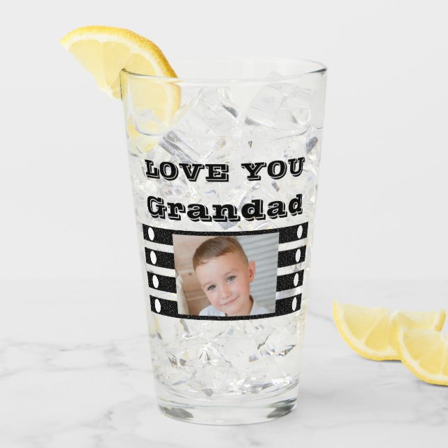 Liebe Sie Grandad zwei Foto Schwarz-weißes Bier Glas (Vorderseite Ice)