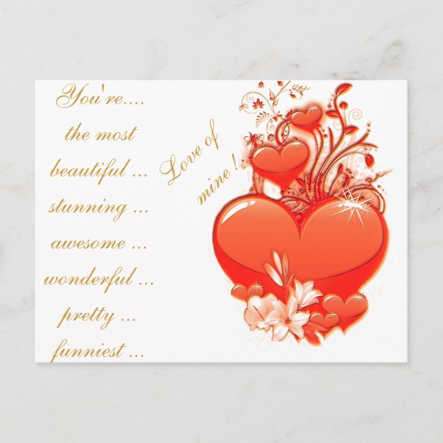 Liebe Sie Herzvalentine Romantische Liebe Feiertagspostkarte (Vorderseite)