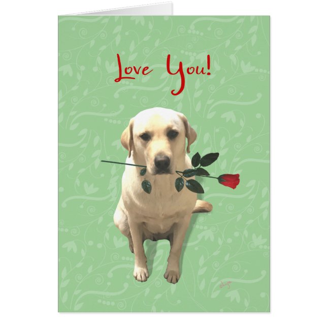 Liebe Sie Karte, Retriever Dog mit Rose, Adorable (Vorne)