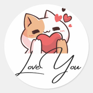 Liebe Sie Kawaii Niedliche Katze Aufkleber, Gesche Runder Aufkleber
