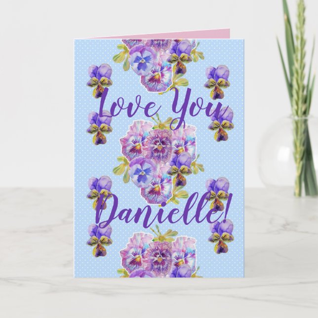 Liebe Sie Ladys Name Floral Pansy Wasserfarbkarte Karte (Vorderseite)