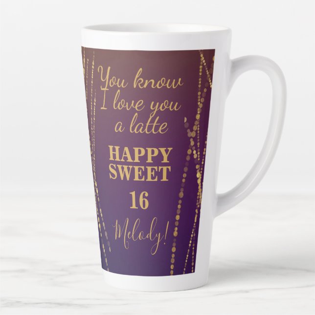 Liebe Sie Latte Red Burgundy Glam Sweet 16 Geburts Milchtasse (Rechts)