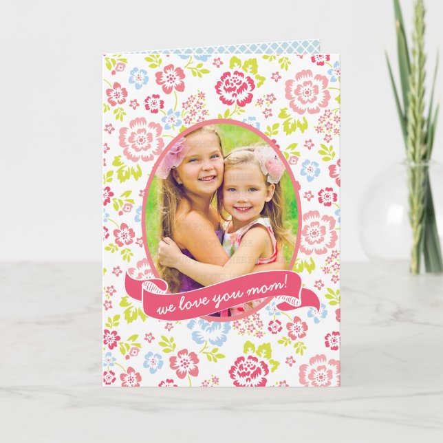 Liebe Sie Mama Blumenmuster Personalisiertes Foto Karte (Vorderseite)